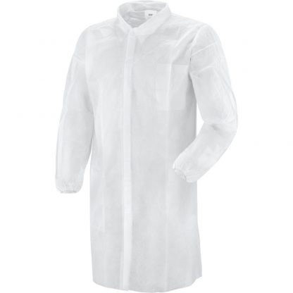 Camice monouso in TNT bianco con chiusura anteriore in velcro