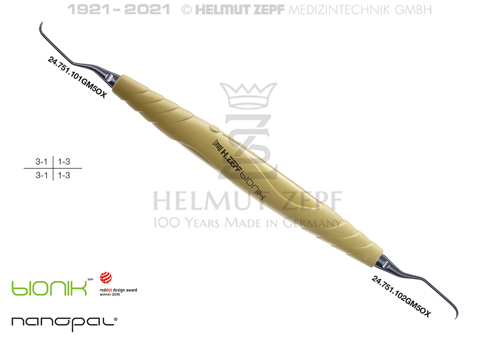 Curette 1/2 in Nanopal®M5 con manico Bionik 24.201.01GM5OX Helmut Zepf