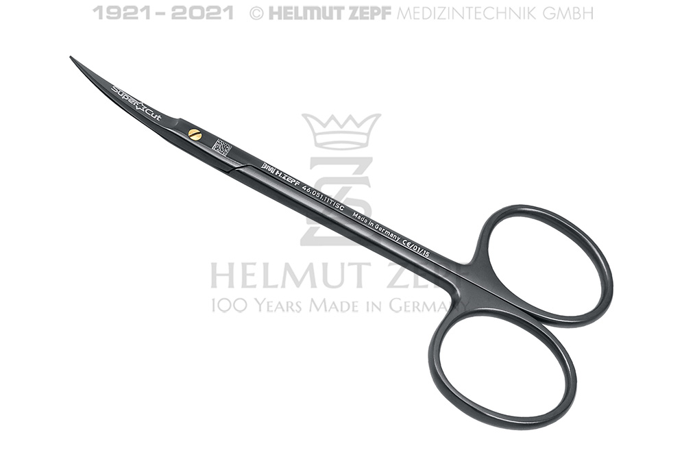 Forbici Chirurgiche Iris Supercut punta curva in Onyx 46.051.11 TISC Helmut Zepf