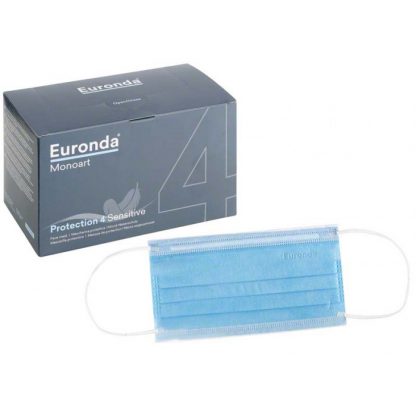 Mascherina chirurgica Euronda a 4 strati con elastico, colore blu, conf. 50 pz