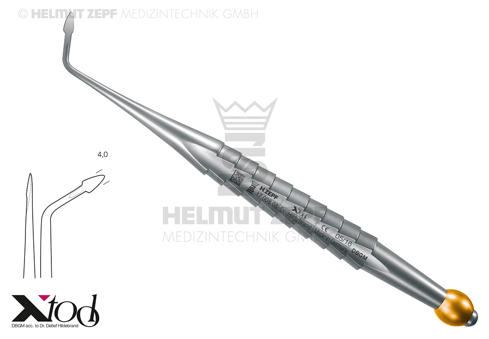 17.008.08 Syndesmotomo ricurvo 4.0 mm per mobilizzazione fibre di Sharpey