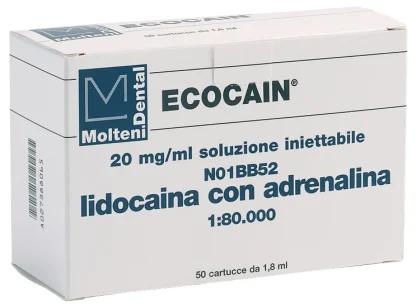 ECOCAIN BIANCA 2% - Lidocaina 20 mg/ml con ADRENALINA 1:80000 - 50 x 1,8 MOLTENI