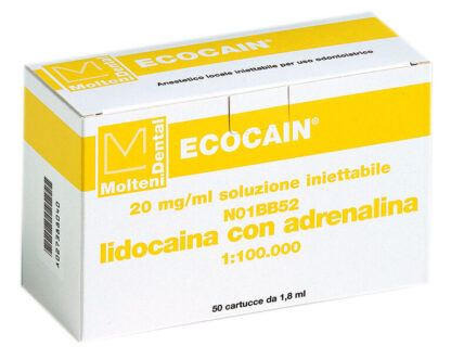 ECOCAIN GIALLA 2% - Lidocaina 20 mg/ml con ADRENALINA 1:10000 - 50 x 1,8 MOLTENI