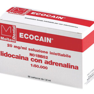 ECOCAIN ROSSA - Lidocaina 20 mg/ml con ADRENALINA 1:5000 - 50 x 1,8 MOLTENI